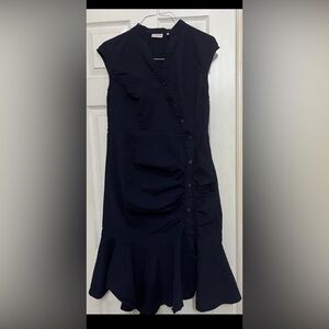 Eva Mendes New York & Co Sexy Women's Navy Button-Cap Sleeve Dress size Large.